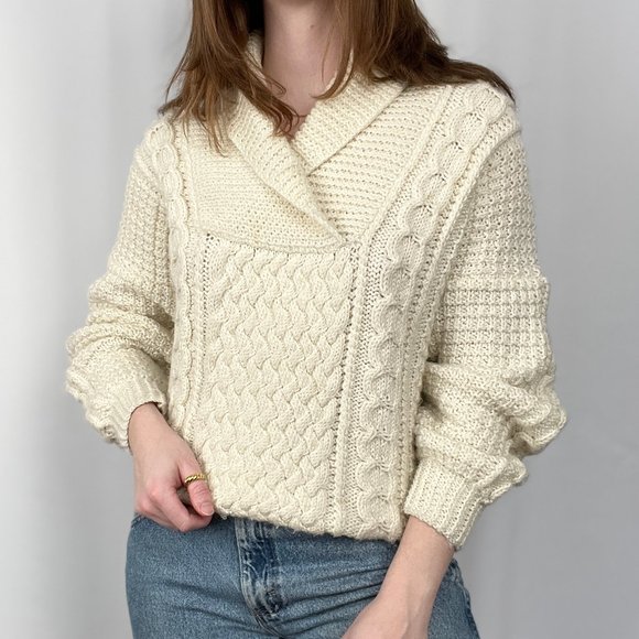 Vintage Sweaters - Vintage Aran Cable Knit Oversized Sweater Irish Scottish Wool Grandpa Fisherman